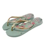 【HAVAIANAS 哈瓦仕】拖鞋 SLIM ORGANIC FLIP FLOPS 女鞋 花卉 綠 金 哈瓦仕 夾腳拖 細帶(41328231809W)