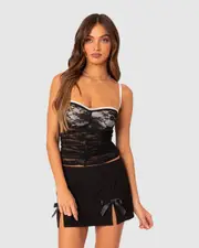 EDIKTED Womens Eleanor Bra Detail Sheer Lace Top BLACK