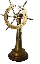 Vintage Brass Ship Wheel & Compass on Brass and Wood Pedestal-Nautical-Maritime-Coastal-Mancave-Pirate Decor 13" ( Small )