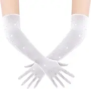 [BABEYOND] Mesh Gloves for Women - Long Rhinestone Tulle Sheer Sparkly Elbow Length Stretchy Accessory for Opera Party