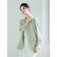 在飛比找ETMall東森購物網優惠-綠色小西裝外套女夏薄款2023夏季新款七分袖氣質西服女士上衣
