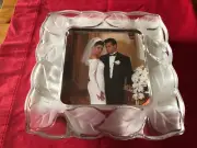 Fifth Avenue Crystal glassware Leaf 5" x 5" wedding frame bride groom NEW NIB