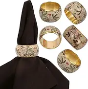 Indtresor Gorgeous Beautifully Handcrafted Eye Catching Colorful Floral Petals Patterns Large Size Gold Tone Party Dining Table Napkin Holders (Set of 6)