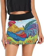 [Joisal] Fairy Castle Galaxy Purple Women Skort with Pockets Mini Skirt with Shorts for Running Tennis Golf Workout, Colorful Rooster Garden, Large