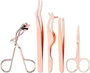 Yiwoo 5 Pieces Eyelash Applicator Tool,False Eyelashes Applicator,Eyelashes Tool,Eyelashes Curlers,Curved Eyelash Curler(Rose Gold）