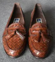 NEVER WORN COLE-HAAN BRAGANO MENS DRESS SHOE #6 BROWN WOVEN TASSEL LOAFER 9 1/2M