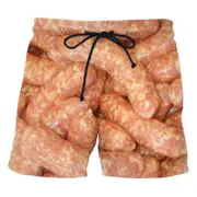 Men's Sausage Print Wide Leg Elastic Waist Drawstring Shorts Red M