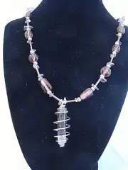 AMETHYST CAGED ORGANITE PENDANT NECKLACE WITH AMETHYST & GLASS BEADS