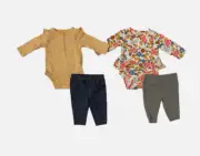 Carters Girls Cute 4 Piece Romper & Pant Set(YELLOW/MULTI/DENIM/GRAY 12M)NWT