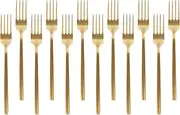 Argon Tableware Stainless Steel Dinner Forks - 19.5cm - Gold - 12x Dining Forks High Polished Metal Fork 12-Piece Table Fork Cutlery Set