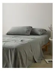 [Vue] Stonewashed Cotton Flat Sheet in Ash