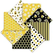 Whaline 8Pcs Summer Cotton Fabric Bundles 18 x 22 Inch Bee Daisy Boho Rainbow Fat Quarters Summer Quilting Patchwork Squares Bee Theme Sewing Fabrics for DIY Handmade Crafting Home Party Decor