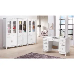 【新荷傢俱工場】Y 561 ☆溫妮莎法式白色2.7尺玻璃書櫃(一件式)- 新古典書櫃 歐式展示櫃 置物櫃