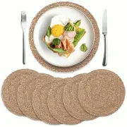Set of 6, Round Woven Placemats, Natural Braided Straw Table Mats, Weave