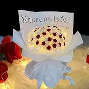 Dolemay Artificial Rose Flowers Decor with LED Lights,33 Simulate Rose Bouquet DIY Artificial Rose Pearl Bouquet Craft Gifts for Wife Mother Girlfriend on Valentine's Day,Birthday,Anniversar-Red