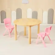 80CM Round Wooden Kids Table and 2 Pink Chairs Set Pinewood Timber Children Desk