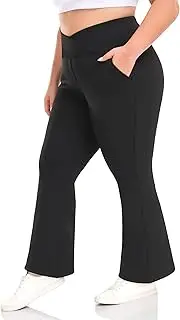 [ZERDOCEAN] Women's Plus Size Fleece Lined Flare Leggings Crossover High Waist Winter Thermal Bootcut Pants Bell Bottoms