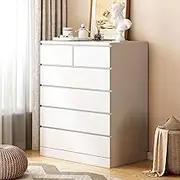 Uandhone White 6 Drawer Dresser,Chest of Drawers with 6 Drawers for Bedroom Tall Closet Drawer,Modern Dressers Chests of Drawers Clothing Organizer Cabinet for Bedroom, Hallway,Entryway