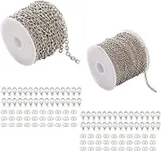 xutong 32.8 Feet Silver Jewelry Chain, Link Stainless,Steel Chain Roll Spool Necklace Chain,with 60Pcs Lobster Clasps and 120Pcs Open Jump Rings, Silver for Jewelry Making DIY Bracelet Anklet