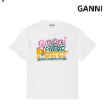 STOCK GANNI'S春夏新款T恤綠太陽鬼臉印花圓領寬鬆短袖