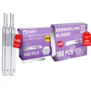 Pack of 4 Scalpel Handles +100#14r Blades + 100pcs 10r Blades Dermaplaning ki...