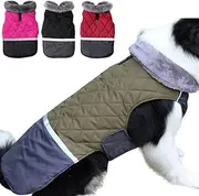 Fleece Collar Reversible Dog Coats for Extra Large Dogs Waterproof Warm Doggie Jacket for Cold Winter,Green XXXL