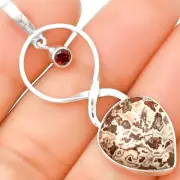 Natural Rosetta Picture Jasper & Garnet 925 Silver Pendant Jewelry P-1048