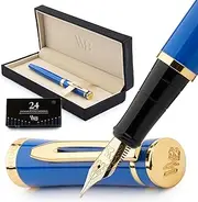 [Wordsworth & Black] Fountain Pen Set [IMPERIAL BLUE] - Medium Nib Calligraphy and Scribe Tool - Includes 6 Ink Cartridges & Ink Refill Converter with Luxury Gift Case - Perfect for Men and Women