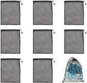 8 Pcs Nylon Mesh Drawstring Bags with Cord Lock Closure, Large Black Mesh Bag