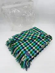 Vintage Pendleton 100% Wool Blue Green Fringe 57"x68" Diamond Blanket Retro NEW