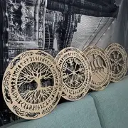 Vikings Wooden Wall Decor Tree of Life Wall Art Nordic Rune Amulet Warship Home