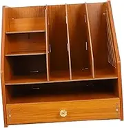 HONMEET Desk Organizer with File Holder Cherry Wood Storage Shelf for Efficient Document Organization Stylish Vertical Storage Rack for Office and Home Space Saving Desktop