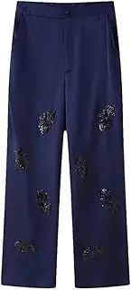 [Generic] Women's Elegant Suit Sequin Satin Kimono Jacket Shirt Blouse High-Waisted Wide-Legged Pants Two-Piece Clothing