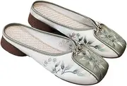 [GHAKKE] Satin Flower Embroidered Flats Slippers Women's Chinese Traditional Ancient Style Hanfu Shoes Casual Lightweight Closed-toe Sandals To Match Cheongsam