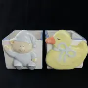 Russ Baby Blessings Planter Blue Set of 2 ABC Blocks Duck and Bear 12860