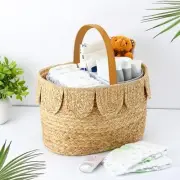 Baby Diaper Caddy Organizer Scalloped Rattan Basket with Handle Wicker Woven ...