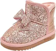 [JEUROT] Girl's Glitter Snow Boots Sequin Faux Fur Lined Kids Winter Ankle Boots Warm Sequin Bowknot Outdoor Non-Slip Shoes