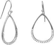 [JewelryWeb] Rhod. P. 925 Sterling Silver French Wire Earrings Pear Shape Drops Accented Clear CZ Simulated Diamonds Stud Earring for Women