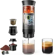 Portable Coffee Machine, 3 in 1 Espresso Coffee Maker Electric Heating, 12V Espresso Coffee Maker Refillable Coffee Maker, for Office, Travel, Home, Compatible with Nespresso Capsules and Ground