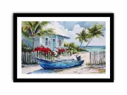 Beach House Framed print Art Poster