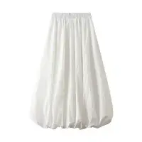 在飛比找蝦皮購物優惠-鬆緊腰顯瘦燈籠花苞半身裙女夏季2024新款白色長裙中長款蓬蓬