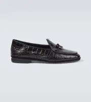 [Rubinacci] Rubinacci Bow-detail croc-effect leather loafers AU 9 black