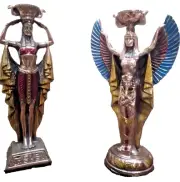 2X Antique Egyptian Statues – Goddess Isis Head Candlestick, 9-In Pharaoh...
