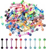 CrazyPiercing 100Pcs 14G Acrylic Tongue Rings, Multi Color Assortment Flexible Tongue Rings Barbells Mix Piercing