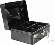 Mini Portable Iron Lock Box Safe with Handle and Compartments for Cash Jewelry and Small Valuables Home Office Use (S Black)