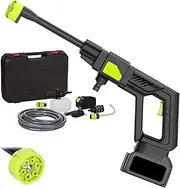 Portable Cordless Pressure Washer,Power Washers Battery Powered,with 4.0Ah Battery Charger 6-in-1 Nozzle,Lengthened and Thickened PVC,8-10M Range (Black,24vh)