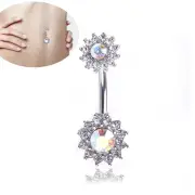Flower Dangle Navel Belly Button Ring Barbell Crystal Piercing Body JewelrYUCX