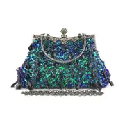 Womens Evening Clutch Bag Formal Dressing Sequined for Wedding Prom-PeacockGreen