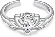 [Helonley] Moissanite Toe Rings for Women - 925 Sterling Silver Moissanite Lotus Toe Rings Moissanite Jewelry Adjustable Hypoallergenic Gifts, Sterling Silver, Moissanite