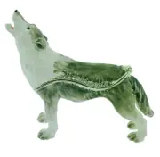 Gray Howling Wolf Trinket Box, hinged, jeweled & enameled NIB